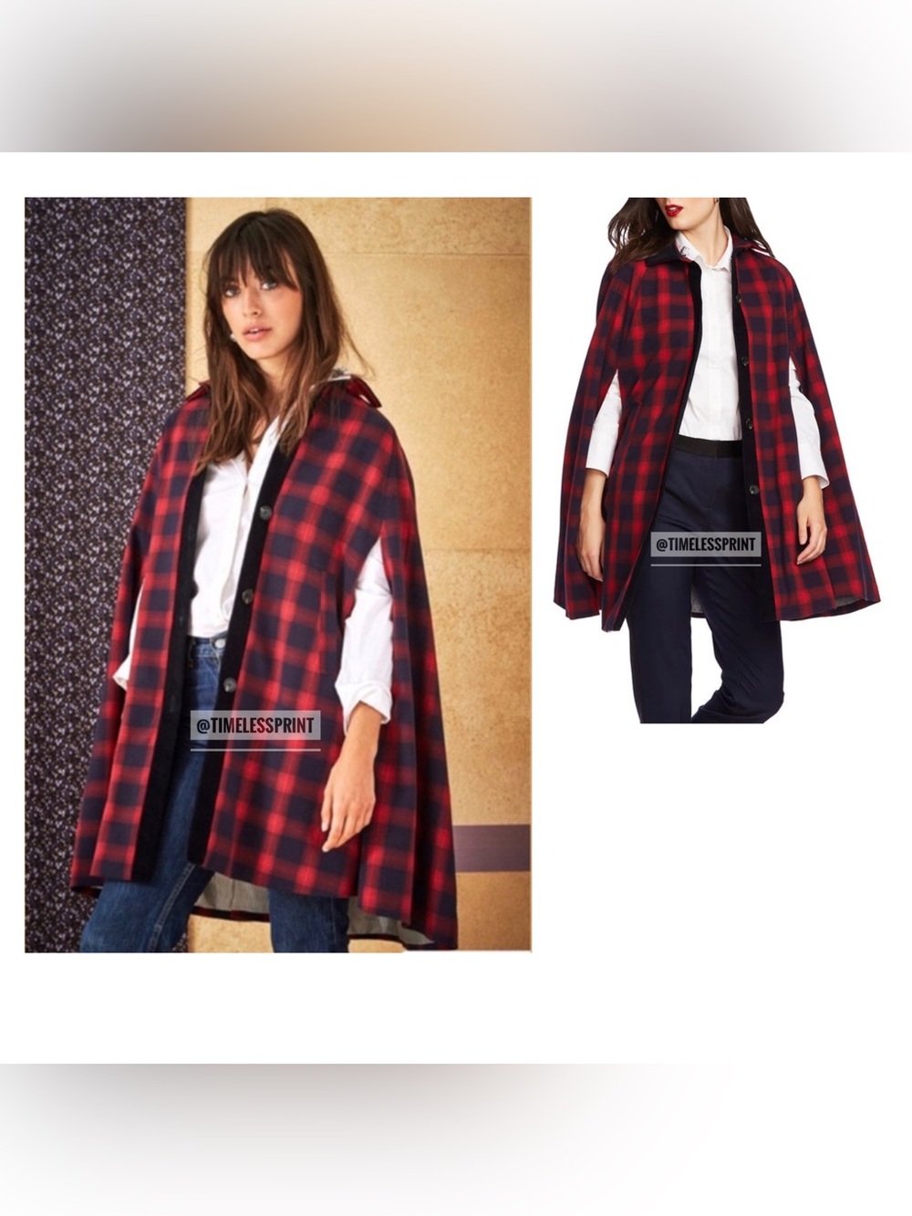 Court & Rowe Blue/Red Belle Noel Shadow Plaid Poncho Cape